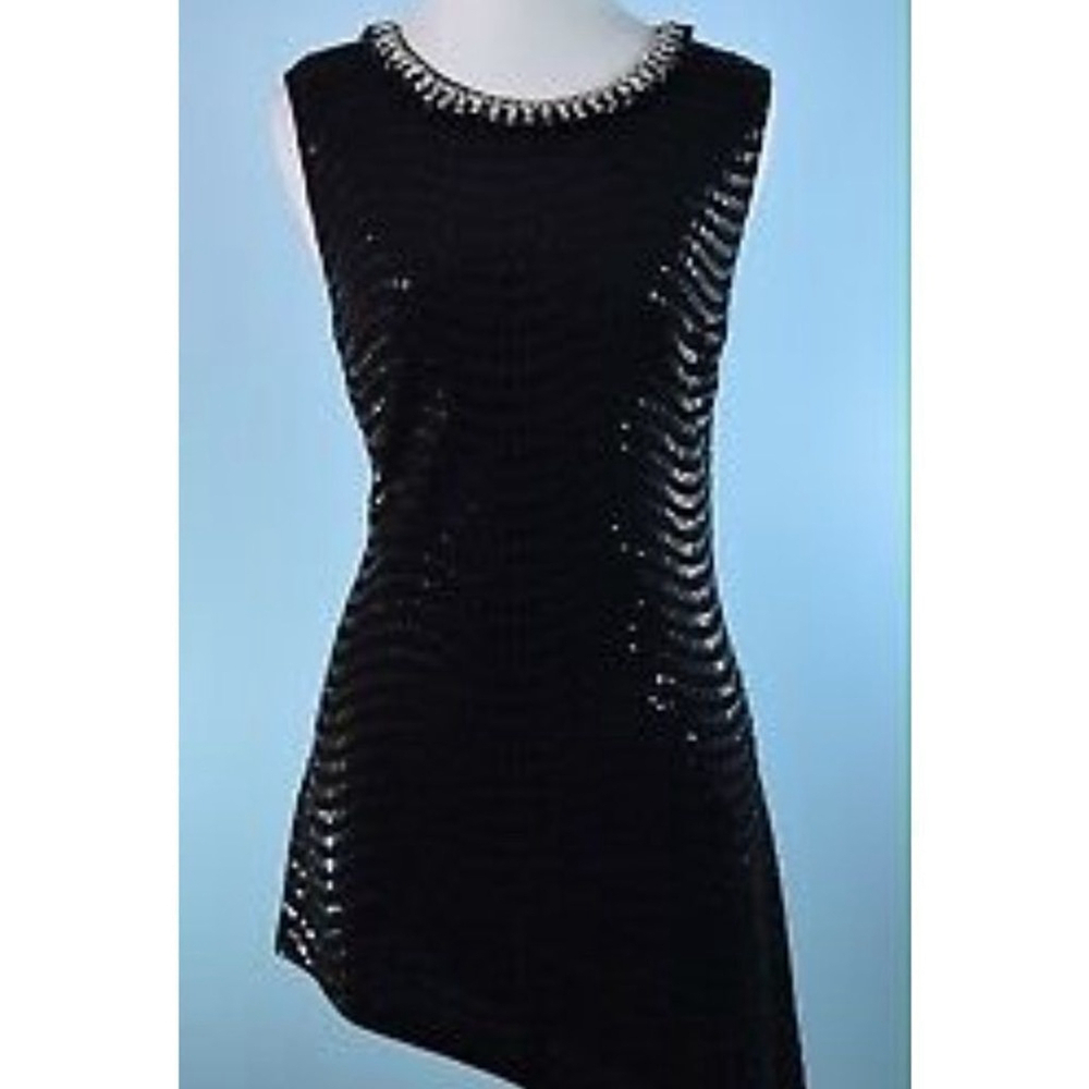 Frank LYMAN Black Sleeveless Bead Sequin Asymmetrical Tunic Top